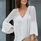 Flare Sleeve Spliced Lace V-Neck Shirt