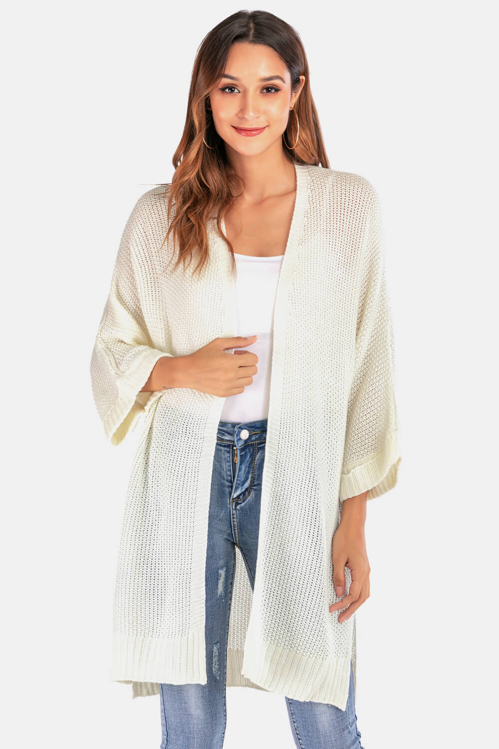 Open Front Slit Exposed Seam Cardigan