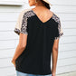Leopard Sleeve Side Slit Tee-Shirt