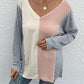 Color Block V-Neck Long Sleeve Blouse