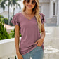 Eyelet Layered Flutter Sleeve V-Neck Top