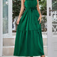 Belted Grecian Neck Tiered Maxi Dress