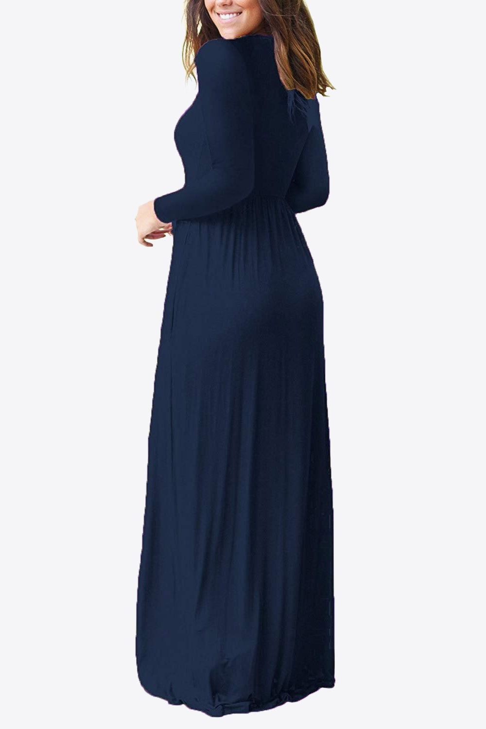 Round Neck Empire Waist Pocket Dress