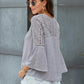 Flare Sleeve Spliced Lace V-Neck Shirt