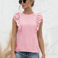 Ruffle Shoulder Tie-Back Crewneck Top
