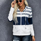 Striped Color Block Drawstring Zip Up Hoodie