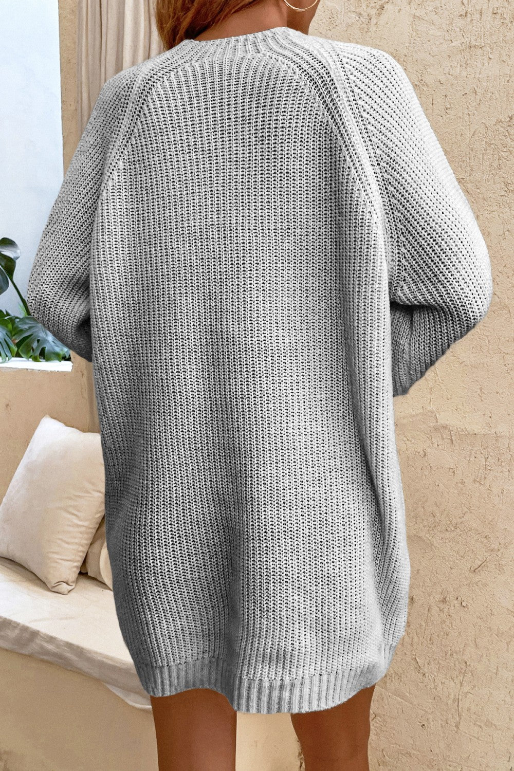 Lace-Up Balloon Sleeve Sweater Dress