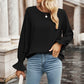 Round Neck Long Flounce Sleeve Blouse