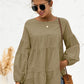 Round Neck Bubble Sleeve Tiered Blouse