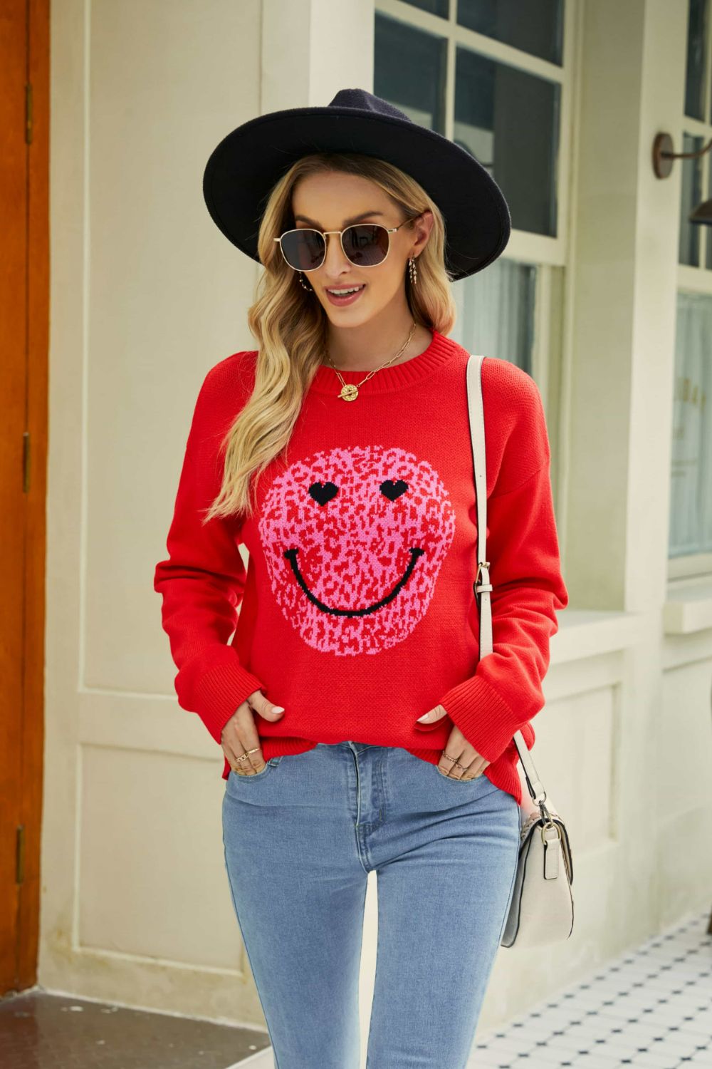 Smiley Face Graphic Dropped Shoulder Sweater