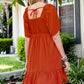 Smocked Square Neck Tied Dress with Pockets