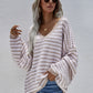 Striped Drop Shoulder V-Neck Pullover Sweater