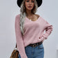 V-Neck Rib-Knit Drop Shoulder Tunic Sweater