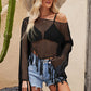 Tassel Hem Openwork Long Sleeve Cover Up