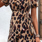 Animal Print Belted Keyhole Round Neck Dress