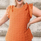 Plus Size Swiss Dot Ruffled Round Neck Blouse