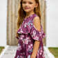Girls Floral Cold-Shoulder Ruffled Top