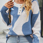 Two-Tone Ribbed Trim Henley Sweater