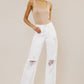 Kancan High-Rise Distressed Flare Jeans in White (Button-Fly)