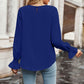 Round Neck Long Flounce Sleeve Blouse