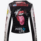 Full Size Printed Zip Up Studded Jacket