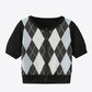 Argyle Round Neck Ribbed Trim Cardigan