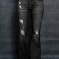 Distressed Raw Hem Flare Jeans