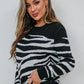 Animal Print Button Detail Crewneck Sweater