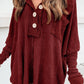 Waffle Knit Buttoned Long Sleeve Top with Breast Pocket