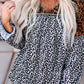 Animal Print Color Block  V-Neck Flounce Sleeve Blouse