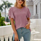 Eyelet Flutter Sleeve Round Neck Top
