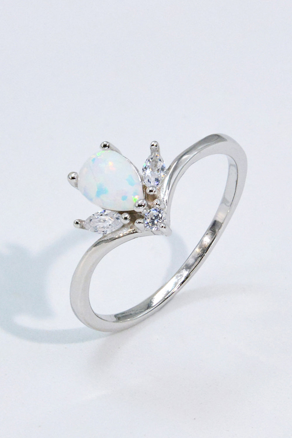 Modern Style Opal Platinum-Plated Ring