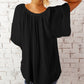 Gathered Detail Notched Neck Flutter Sleeve Top