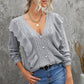 Button Front Ruffle Trim V-Neck Cardigan
