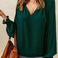 Notched Neck Lantern Sleeve Blouse