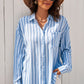 Striped Button-Up Dropped Shoulder Shirt