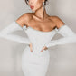 Off-Shoulder Long Sleeve Mini Dress with Rhinestone Detail