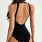 Striped Backless One-Piece Swimsuit