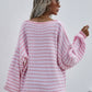 Striped Drop Shoulder V-Neck Pullover Sweater