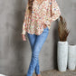 Floral Frill Trim V-Neck Flounce Sleeve Blouse