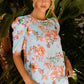 Summer Lover Floral Puff Sleeve Round Neck Blouse