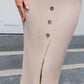 Ribbed Decorative Button Front Split Skirt
