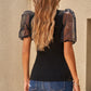 Spliced Mesh Puff Sleeve Blouse