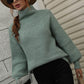 High Neck Balloon Sleeve Rib-Knit Pullover Sweater