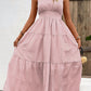 V-Neck Smocked Waist Sleeveless Tiered Dress