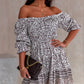Printed Off-Shoulder Pleated Dress