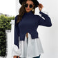 Color Block Patch Ruffle Hem Top