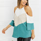 Hailey & Co Full Size Color Block Cold-Shoulder Blouse