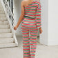 Striped One-Shoulder Knit Top and Pants Set