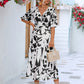 Printed Surplice Balloon Sleeve Dress